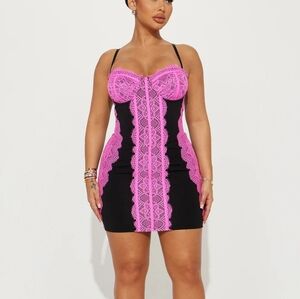 NWT Pink and Black Lace Bodycon Dress Size XL